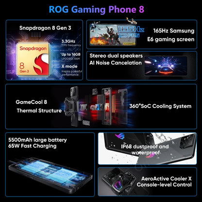 ASUS ROG Phone 8 Pro 5G Smartphone Snapdragon 8 Gen 3 6.78'' 165HZ AMOLED Display Gaming Phone 5500mAh 65W Charge 50MP NFC