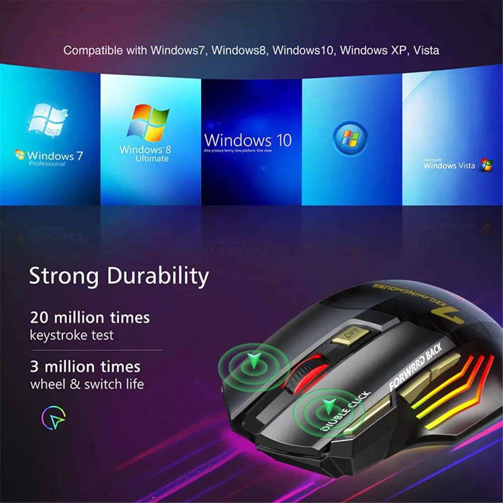 Wireless Bluetooth Mouse Wireless Mouse Rechargeable 7 Button RGB Gaming Mouse Gamer Ergonomic Mause LED Backlit PC Silent Mice