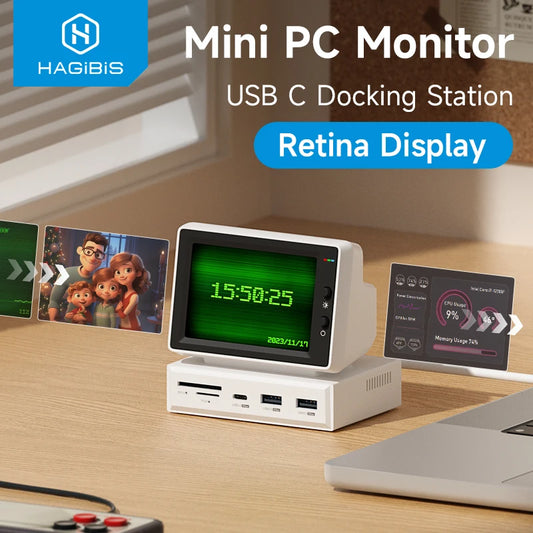 Hagibis 3.5inch IPS Mini Screen AIDA64 Mini PC CPU RAM HDD Data Monitor Display Sub Screen with USB C Hub for Laptop PC MacBook