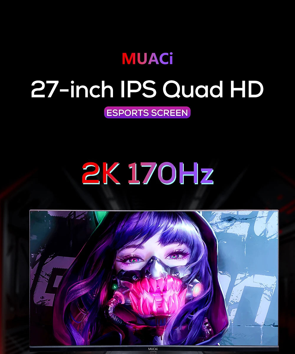 MUCAI 27 Inch Monitor 2K 144Hz IPS Lcd Display QHD 180Hz Desktop Gaming Computer Screen Flat Panel HDMI-compatible/DP 2560*1440