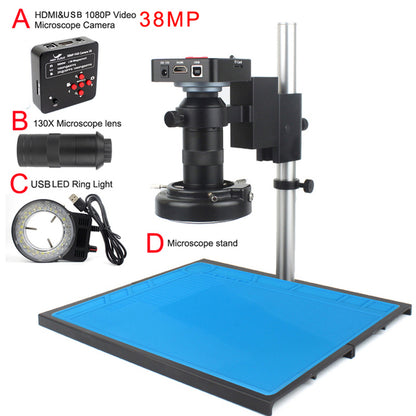 1080P HDMI USB Electronic Digital Video Microscope Camera 130X Zoom C Mount Lens USB LED Light For Lab PCB Phone Repair Tools