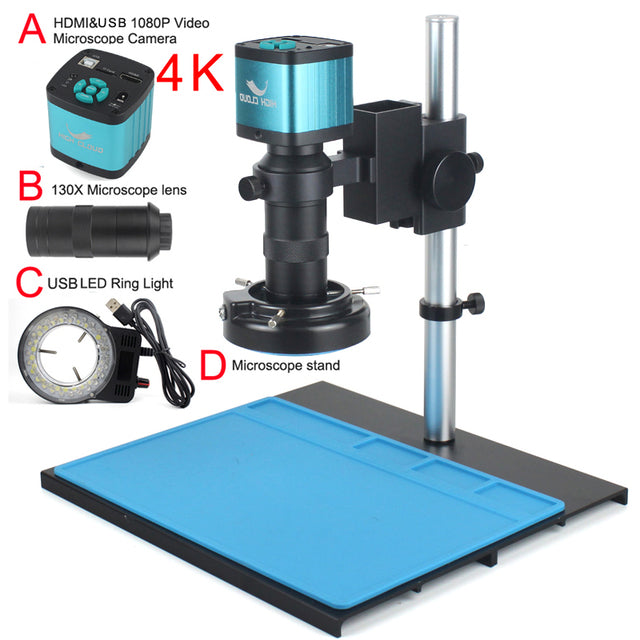 1080P HDMI USB Electronic Digital Video Microscope Camera 130X Zoom C Mount Lens USB LED Light For Lab PCB Phone Repair Tools