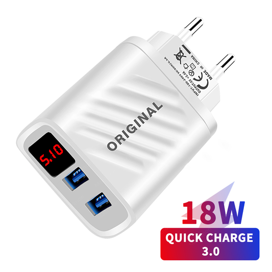 18W USB Charger Quick Charge With LED Digital Display 2 Port Fast Charging Phone Adapter For Iphone Xiaomi Samsung Wall Chargers