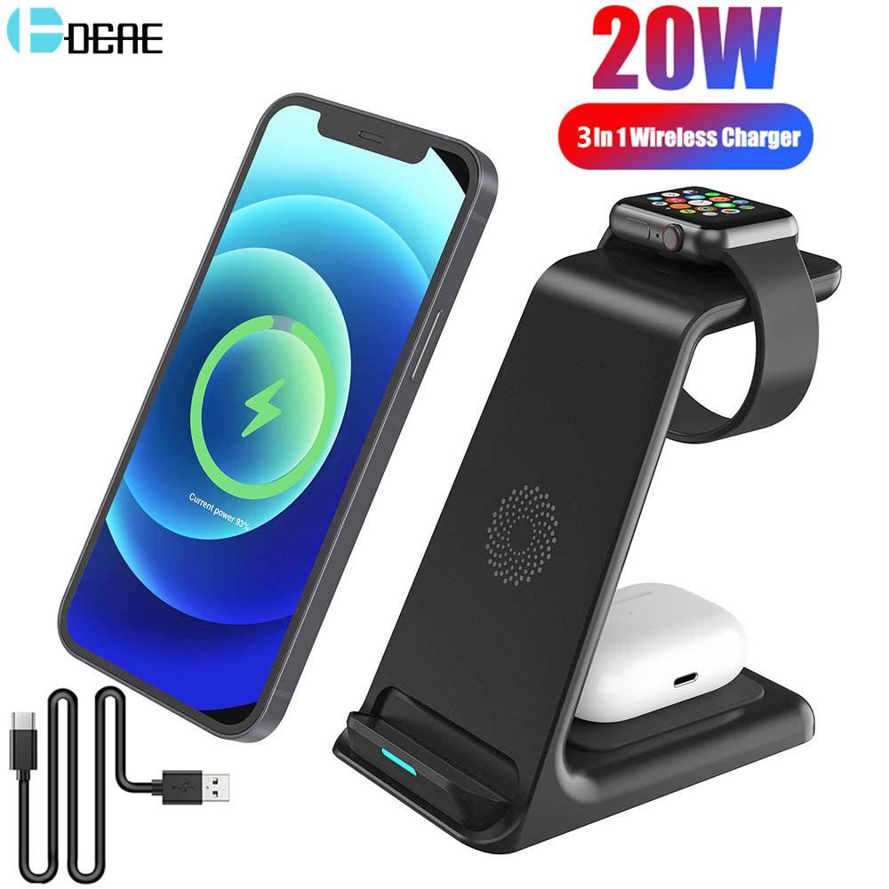 20W Wireless Charger Stand For IPhone 13 12 11 XR 8 Apple Watch 3 In 1 Qi Fast Charging Dock Station for Airpods Pro IWatch 7 6