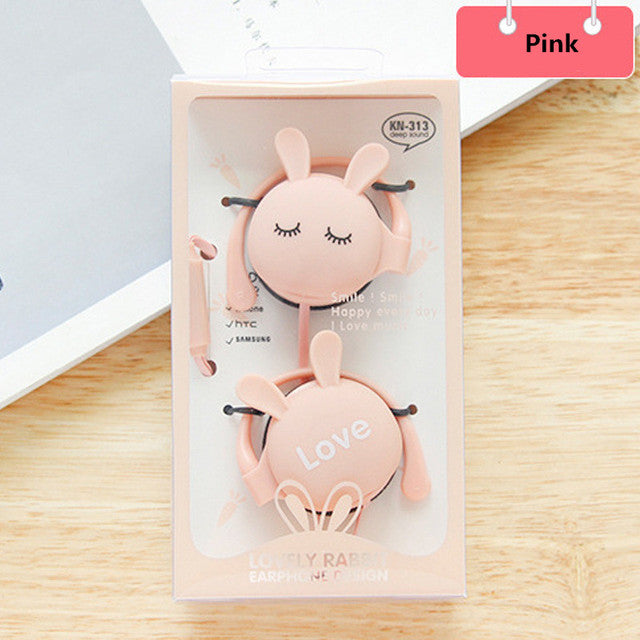 3.5mm Cute Rabbit Wired earphone With Ear-hook Sports Headset For Girls Kids Gift With Built-in Microphone Helmets Headphone