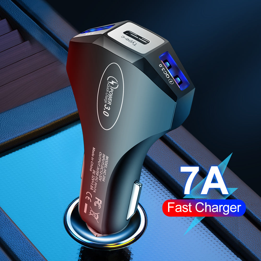 7A Car Charger USB Type C PD Fast Charger Quick Charge 3.0 For iPhone 13 Samsung Xiaomi Huawei Car Charging Moible Phone Charger