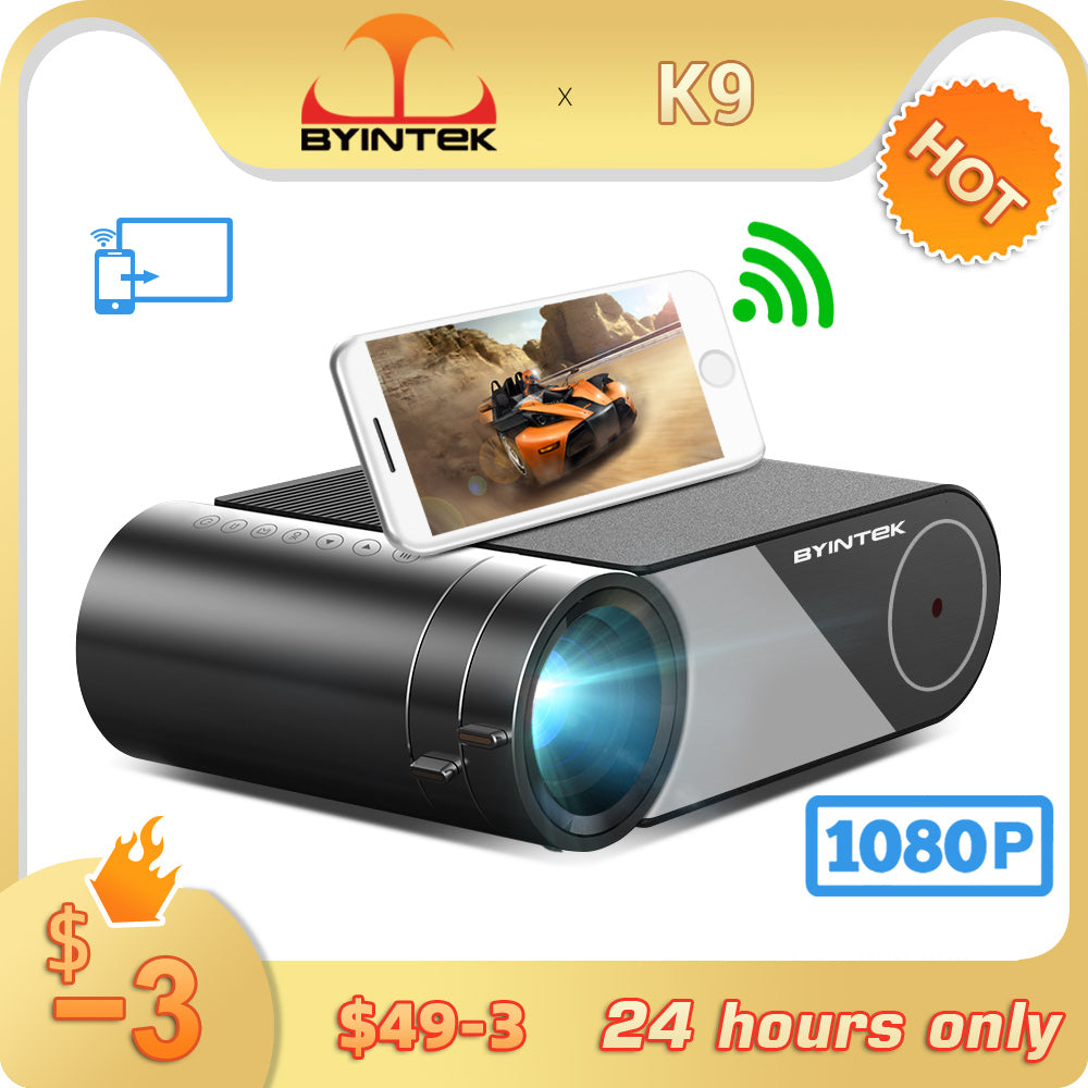 BYINTEK K9 Mini 1280*720P Portable Video Home Theater HD LED Projector for 1080P 3D 4K (Option Multi-Screen For Iphone）