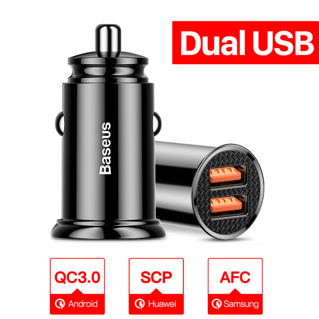 Baseus USB Car Charger Quick Charge 4.0 QC4.0 QC3.0 QC SCP 5A PD Type C 30W Fast Car USB Charger For iPhone Xiaomi Mobile Phone