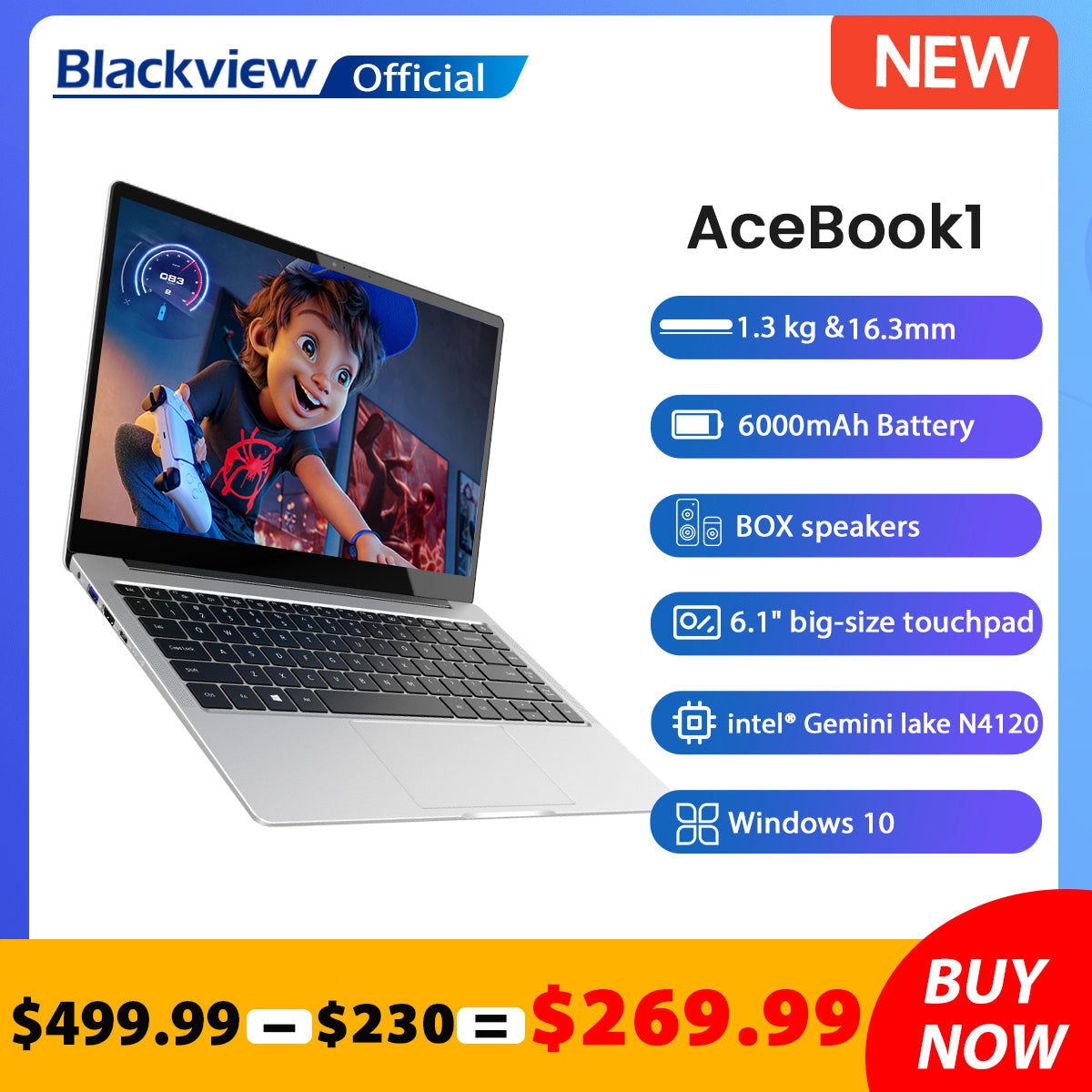 Blackview 14 Inch Laptop Acebook 1 Windows 10 Notebook Intel Gemini Lake N4120 Laptops 128GB SSD PC For Students Office Computer