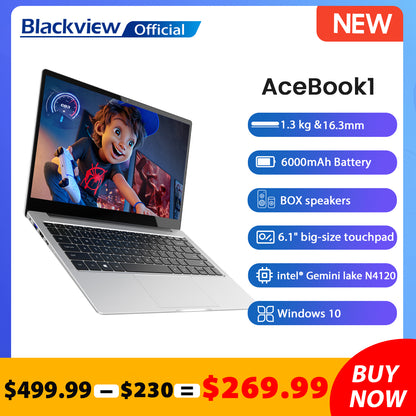 Blackview 14 Inch Laptop Acebook 1 Windows 10 Notebook Intel Gemini Lake N4120 Laptops 128GB SSD PC For Students Office Computer