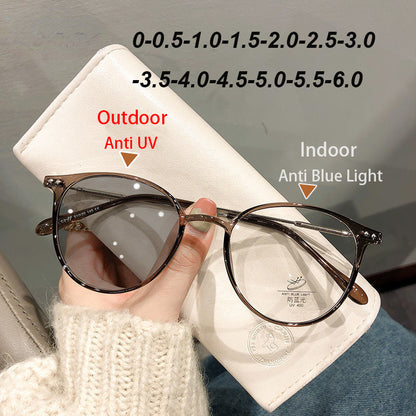 Blue Light Blocking Myopia Glasses Women Men Computer Oversized Clear Round Nearsighted Eyeglasses Minus Diopters 0 to -6.0