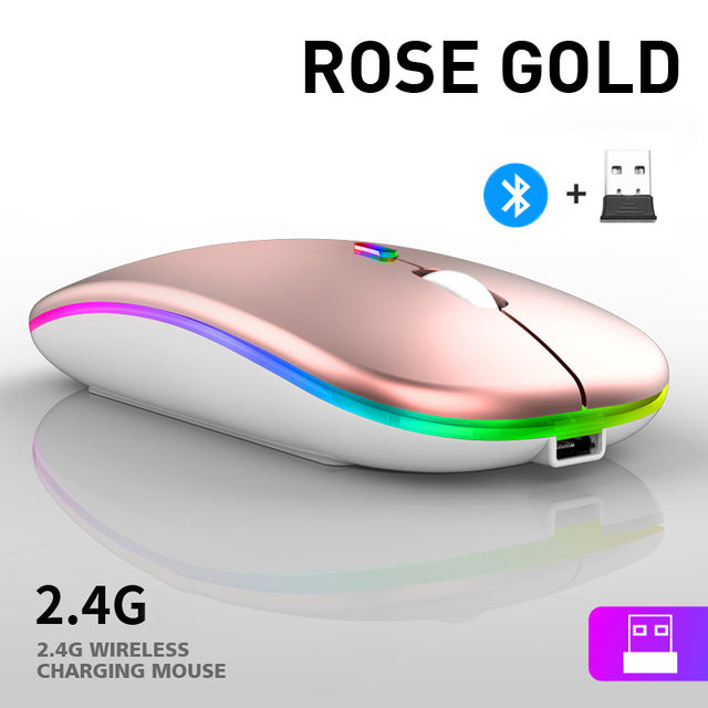 Bluetooth Wireless With USB Rechargeable  RGB Mouse BT5.2 For Laptop Computer PC Macbook Gaming Mouse 2.4GHz 1600DPI