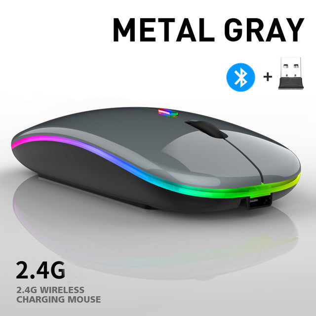 Bluetooth Wireless With USB Rechargeable  RGB Mouse BT5.2 For Laptop Computer PC Macbook Gaming Mouse 2.4GHz 1600DPI