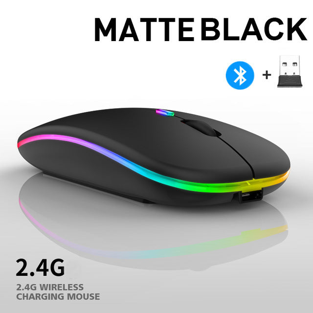 Bluetooth Wireless With USB Rechargeable  RGB Mouse BT5.2 For Laptop Computer PC Macbook Gaming Mouse 2.4GHz 1600DPI