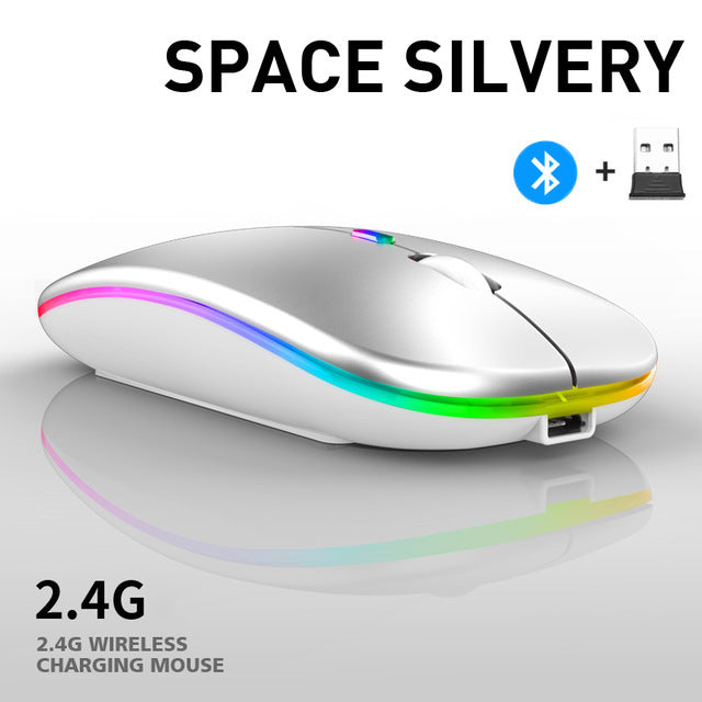 Bluetooth Wireless With USB Rechargeable  RGB Mouse BT5.2 For Laptop Computer PC Macbook Gaming Mouse 2.4GHz 1600DPI