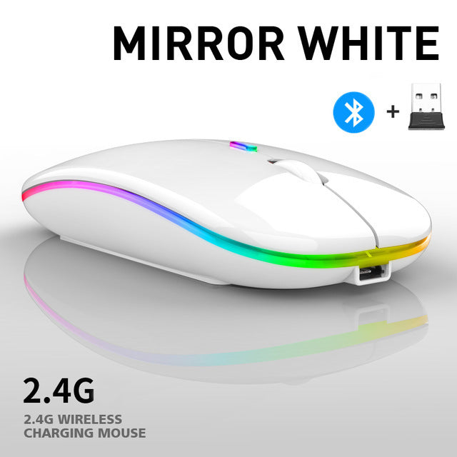 Bluetooth Wireless With USB Rechargeable  RGB Mouse BT5.2 For Laptop Computer PC Macbook Gaming Mouse 2.4GHz 1600DPI