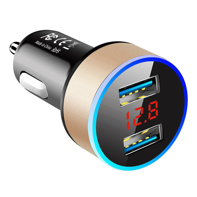 Car Charger For Cigarette Lighter Smart Phone USB Adapter Mobile Phone Charger Dual USB Digital Display Voltmeter Fast Charging