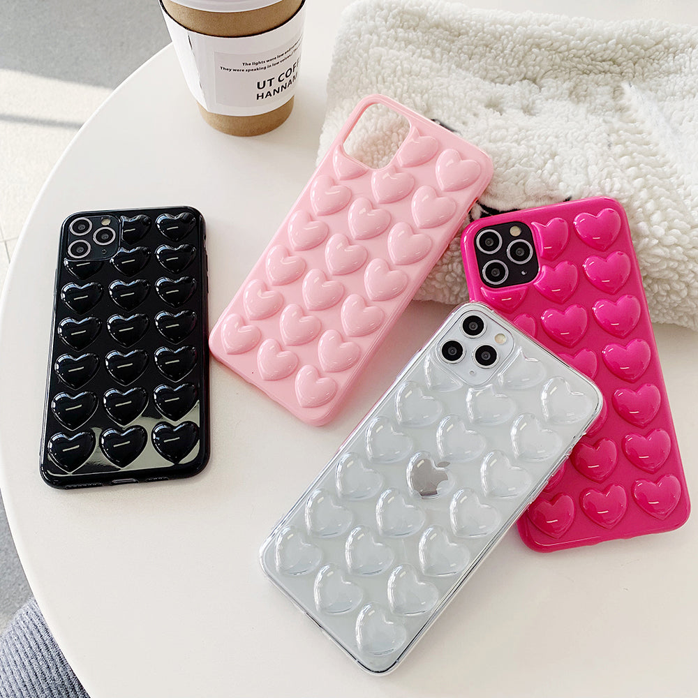 Cartoon 3D Love Heart Candy Color Phone Case for iPhone 13 12 11 Pro Max XS Max XR XS 7 8 Plus Soft Solid Silicone Back Cover