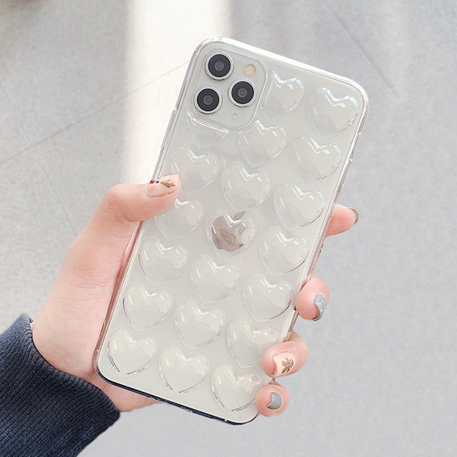 Cartoon 3D Love Heart Candy Color Phone Case for iPhone 13 12 11 Pro Max XS Max XR XS 7 8 Plus Soft Solid Silicone Back Cover