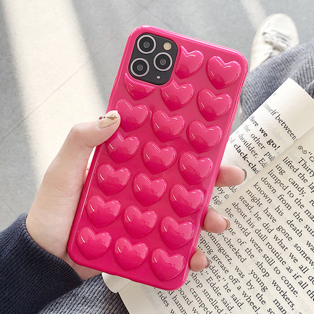 Cartoon 3D Love Heart Candy Color Phone Case for iPhone 13 12 11 Pro Max XS Max XR XS 7 8 Plus Soft Solid Silicone Back Cover