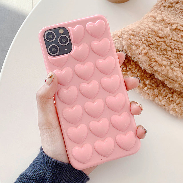 Cartoon 3D Love Heart Candy Color Phone Case for iPhone 13 12 11 Pro Max XS Max XR XS 7 8 Plus Soft Solid Silicone Back Cover