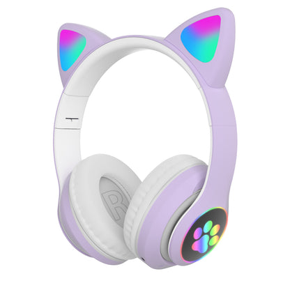 Cute Flash Light Cat Ear Headset Wireless with Mic Can Close LED Kids Girls Stereo Phone Music Bluetooth Headphones Gamer Gift