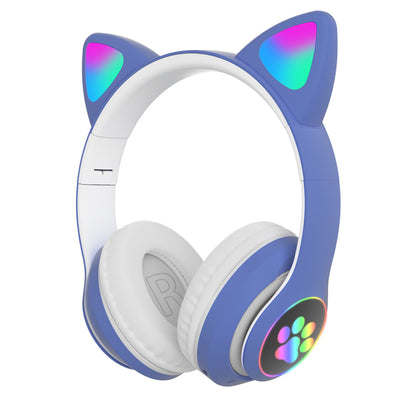 Cute Flash Light Cat Ear Headset Wireless with Mic Can Close LED Kids Girls Stereo Phone Music Bluetooth Headphones Gamer Gift