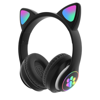 Cute Flash Light Cat Ear Headset Wireless with Mic Can Close LED Kids Girls Stereo Phone Music Bluetooth Headphones Gamer Gift