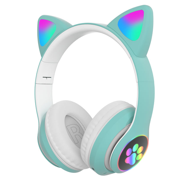 Cute Flash Light Cat Ear Headset Wireless with Mic Can Close LED Kids Girls Stereo Phone Music Bluetooth Headphones Gamer Gift