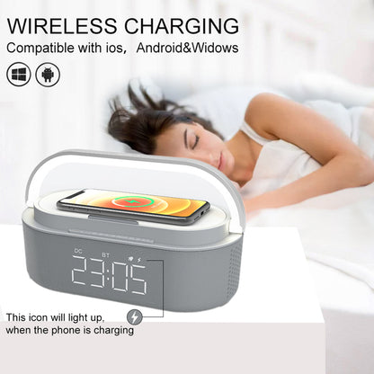 Desktop Alarm Clock Wireless Charger Modern Wooden Wooden Digital LED Qi Wireless Charging Pad Alarm Clock LED for iPhone 13