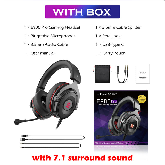 EKSA Gaming Headset Gamer E900/E900 Pro 7.1 Surround Wired Gaming Headphones with Microphone For PC/PS4/PS5/Xbox one/Switch