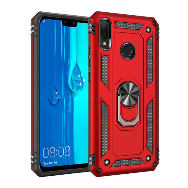 Fashion Bring Shockproof Magnetic Metal With Ring Phone Case For Huawei Y9 Y5 2019 Y6 Y7 Pro Prime Anti-fall Protection Cover