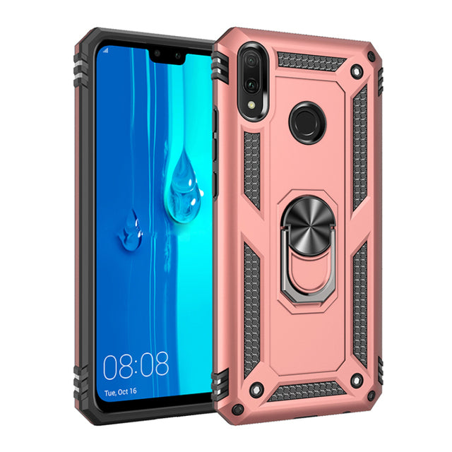 Fashion Bring Shockproof Magnetic Metal With Ring Phone Case For Huawei Y9 Y5 2019 Y6 Y7 Pro Prime Anti-fall Protection Cover