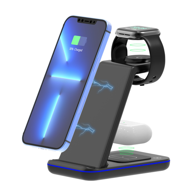 HAAYOT 3 in 1 Wireless Charger Stand For Samsung Galaxy Watch 3/4 Active 2/1 Fast Charging Dock Station For S22 S21 S20 iphone