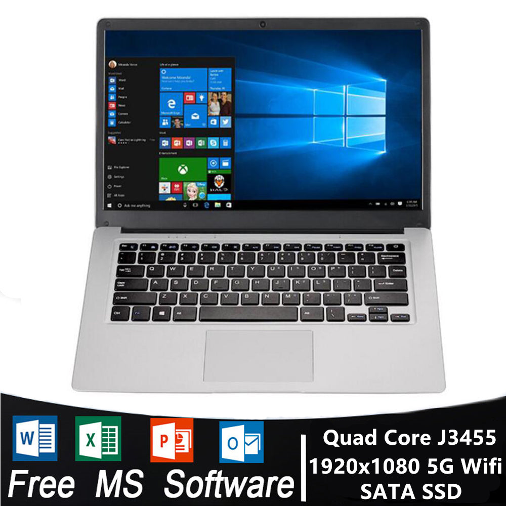 Intel Notebook Quad Core Intel J3455 14.1 Inch  Laptop 8GB RAM 128GB 256GB SSD Windows 10 Wifi Bluetooth 4.0 2.4G 5G Dual Wifi