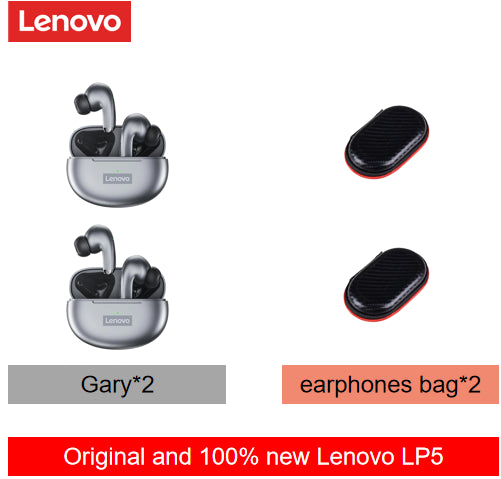 Lenovo LP5 Waterproof PlayStation Headsets Reduce Noise HiFi Music Earbuds Wireless Headphones Bluetooth Earphones Charging Box