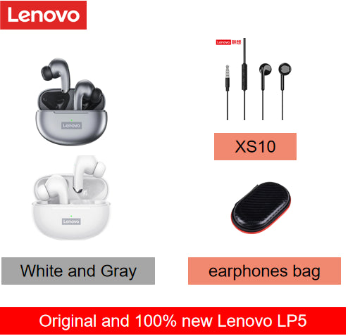 Lenovo LP5 Waterproof PlayStation Headsets Reduce Noise HiFi Music Earbuds Wireless Headphones Bluetooth Earphones Charging Box