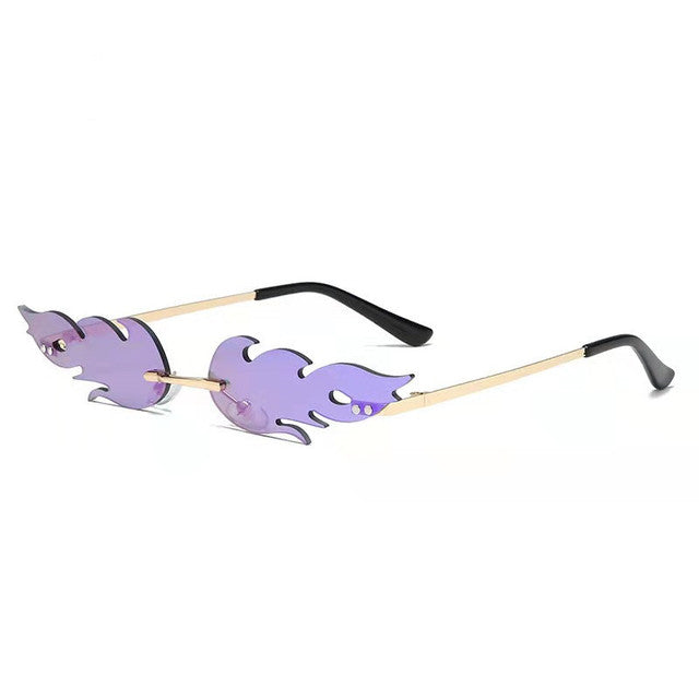 Luxury Cat Eye Sunglasses Women Vintage Brand Designer Rimless Fire Flame Sun Glasses Trending Mirror Lens Narrow Eyewear UV400