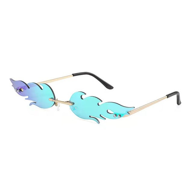 Luxury Cat Eye Sunglasses Women Vintage Brand Designer Rimless Fire Flame Sun Glasses Trending Mirror Lens Narrow Eyewear UV400