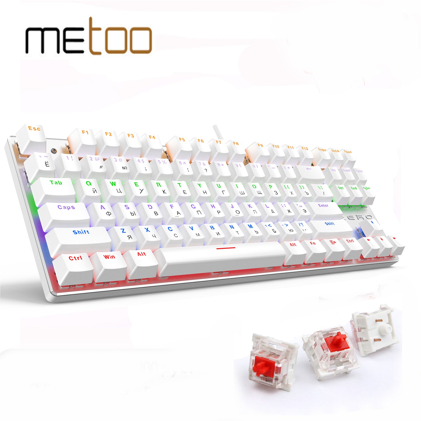 METOO 87/104keys Wired Gaming Mechanical Keyboard Russian/Spanish LED Backlight For Gamer Laptop Computer