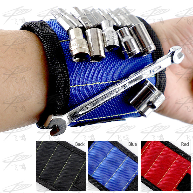 Magnetic Wristband Portable Tool Bag with 3 Magnet Electrician Wrist Tool Belt Screws Nails Drill Bits Bracelet for Repair Tool