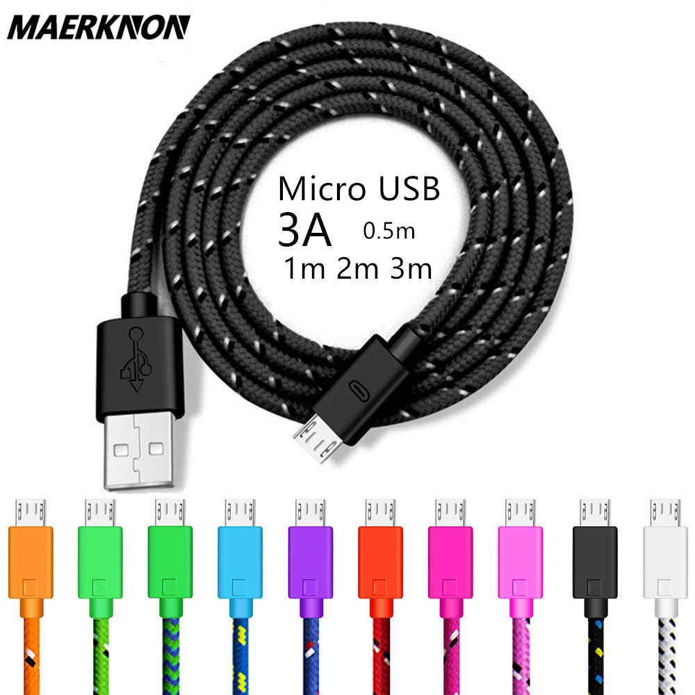 Micro USB Cable 2m 3m 2.4A Fast Charging USB Microusb Data Mobile Phone Cable for Samsung S6 S7 Huawei HTC Android Tablet Cable