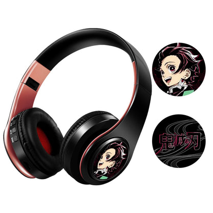 New Japan Anime Headphone Demon Slayer Kimetsu Kamado Tanjirou Cosplay Bluetooth Headset V5.0 Earphone with Mic Support TF Card