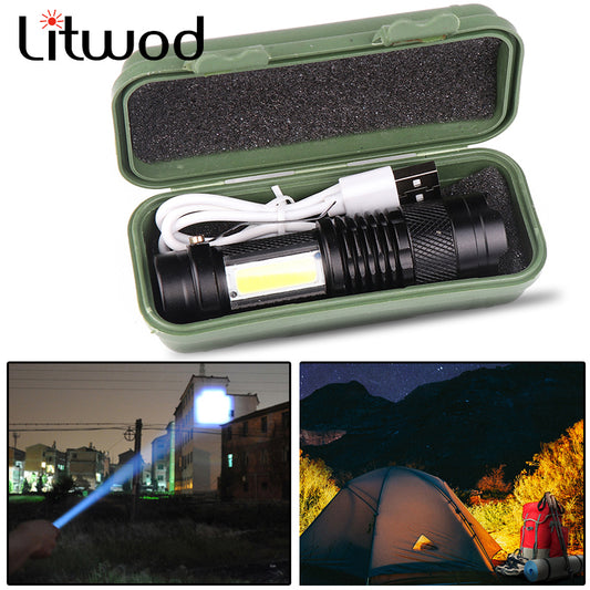 Newest Design XP-G Q5 Built in Battery USB Charging Flashlight COB LED Zoomable Waterproof Tactical Torch Lamp LED Bulbs Litwod