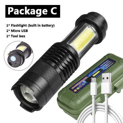 Newest Design XP-G Q5 Built in Battery USB Charging Flashlight COB LED Zoomable Waterproof Tactical Torch Lamp LED Bulbs Litwod