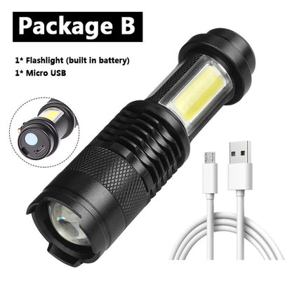 Newest Design XP-G Q5 Built in Battery USB Charging Flashlight COB LED Zoomable Waterproof Tactical Torch Lamp LED Bulbs Litwod