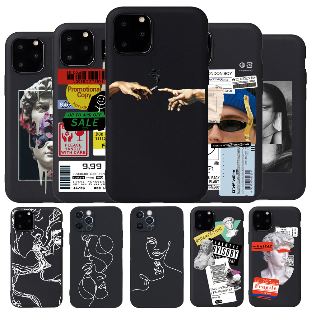 Phone Case For iPhone 11 7 8 Plus X SE 2020 11Pro Max Cover Art Cartoon Lover Statue Soft TPU Cases For iPhone 12 8 XR XS Capa