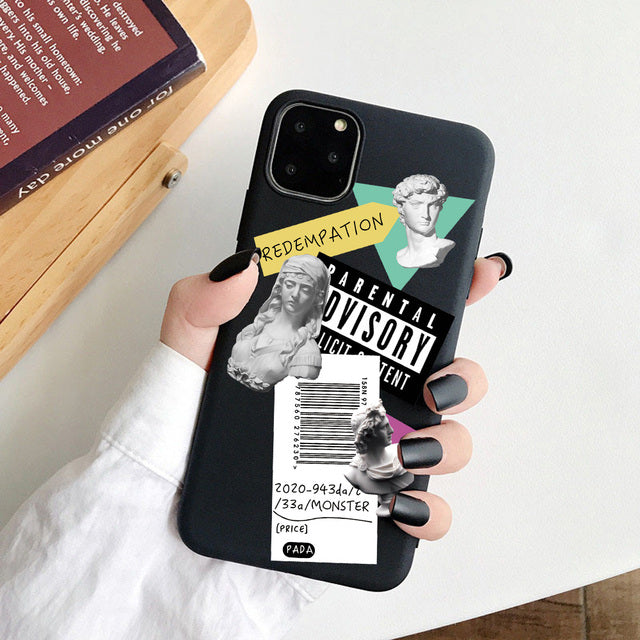 Phone Case For iPhone 11 7 8 Plus X SE 2020 11Pro Max Cover Art Cartoon Lover Statue Soft TPU Cases For iPhone 12 8 XR XS Capa