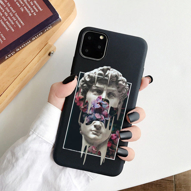 Phone Case For iPhone 11 7 8 Plus X SE 2020 11Pro Max Cover Art Cartoon Lover Statue Soft TPU Cases For iPhone 12 8 XR XS Capa