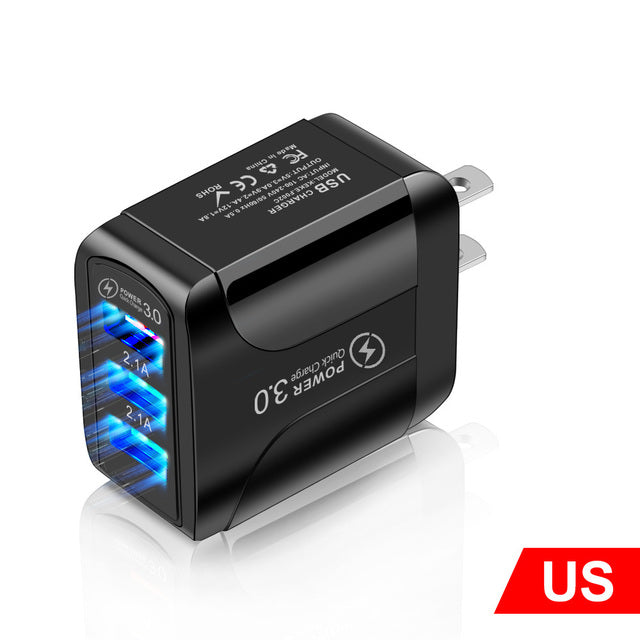 Quick Charge 3.0 USB Charger Adapter for iPhone 11 Pro Max Xiaomi EU Plug 3 Ports USB QC3.0 Fast Charging Mobile Phone Charger